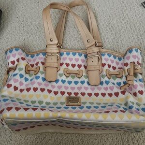 Dooney & Bourke Multicolor Heart Tote with Tan Leather